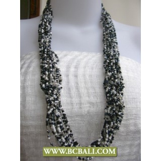 Black and White Long Braided Necklaces Beaded